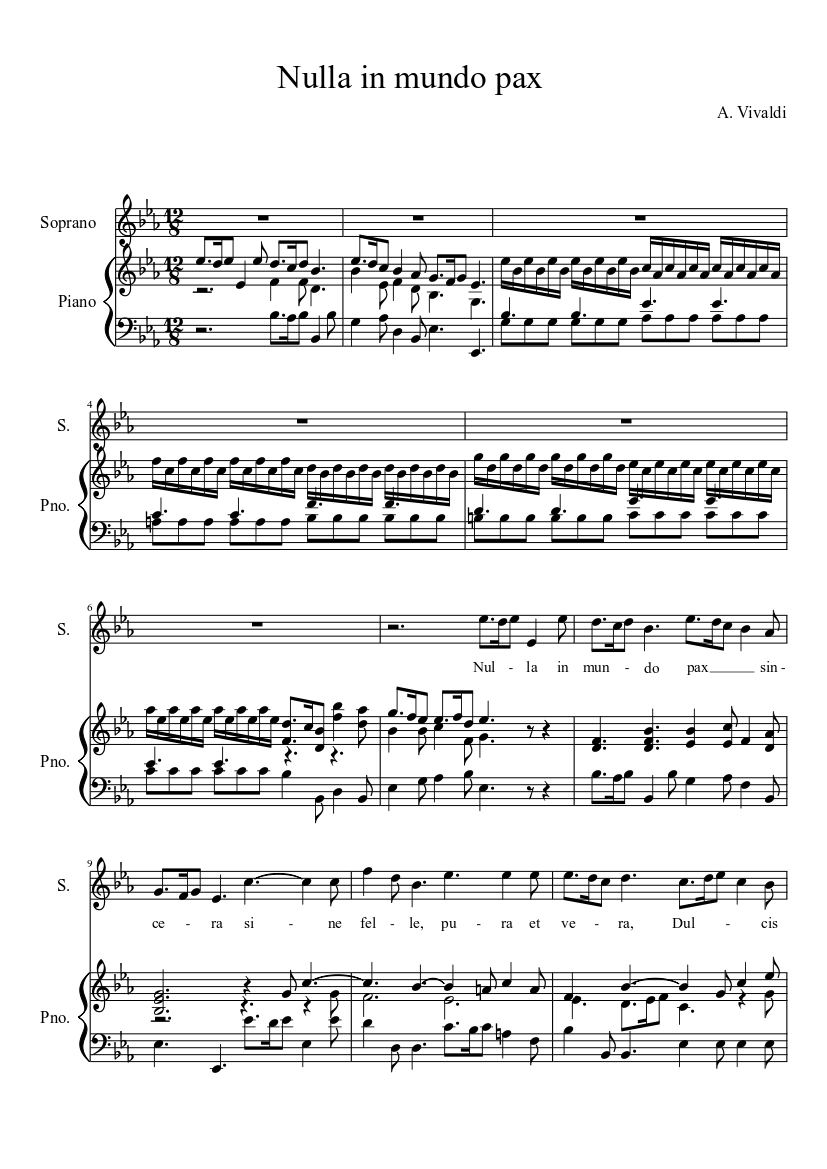 Nulla In Mundo Pax Sheet Music For Piano Solo Musescore Com