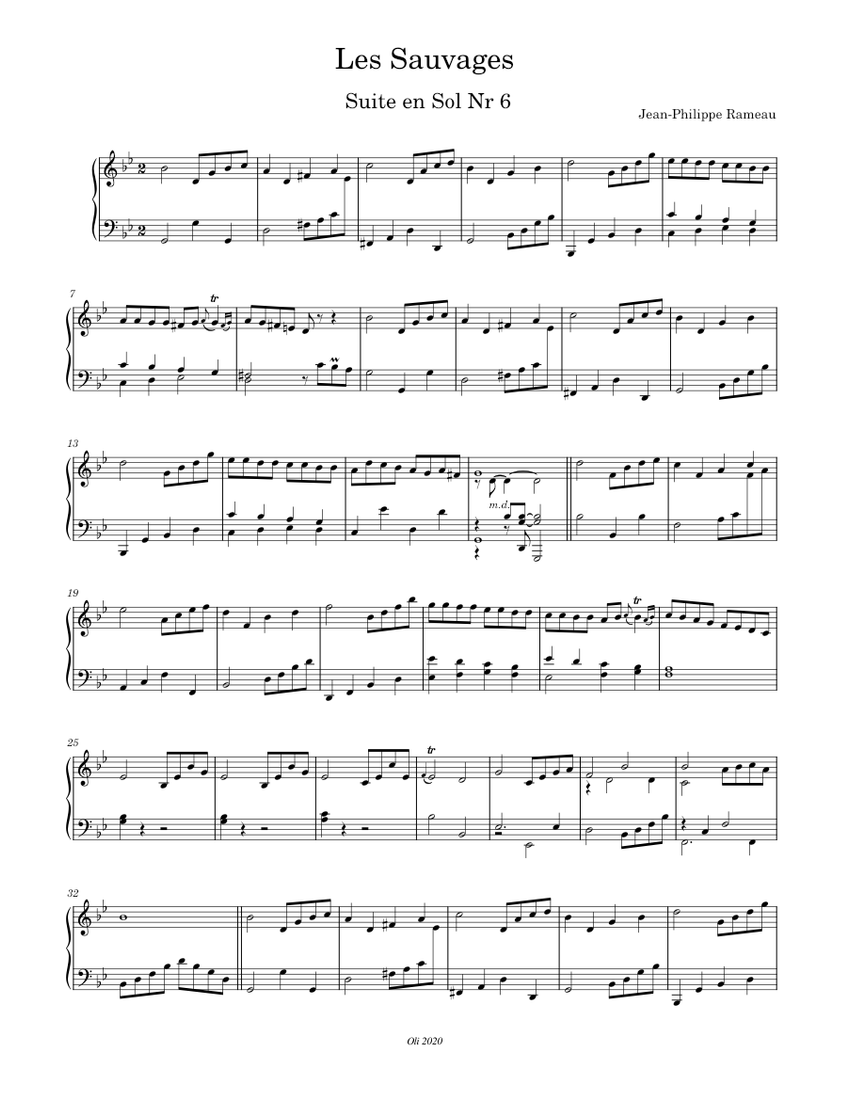 J.P. Rameau, Suite en Sol, Les Sauvages Sheet music for Piano (Solo) |  Musescore.com