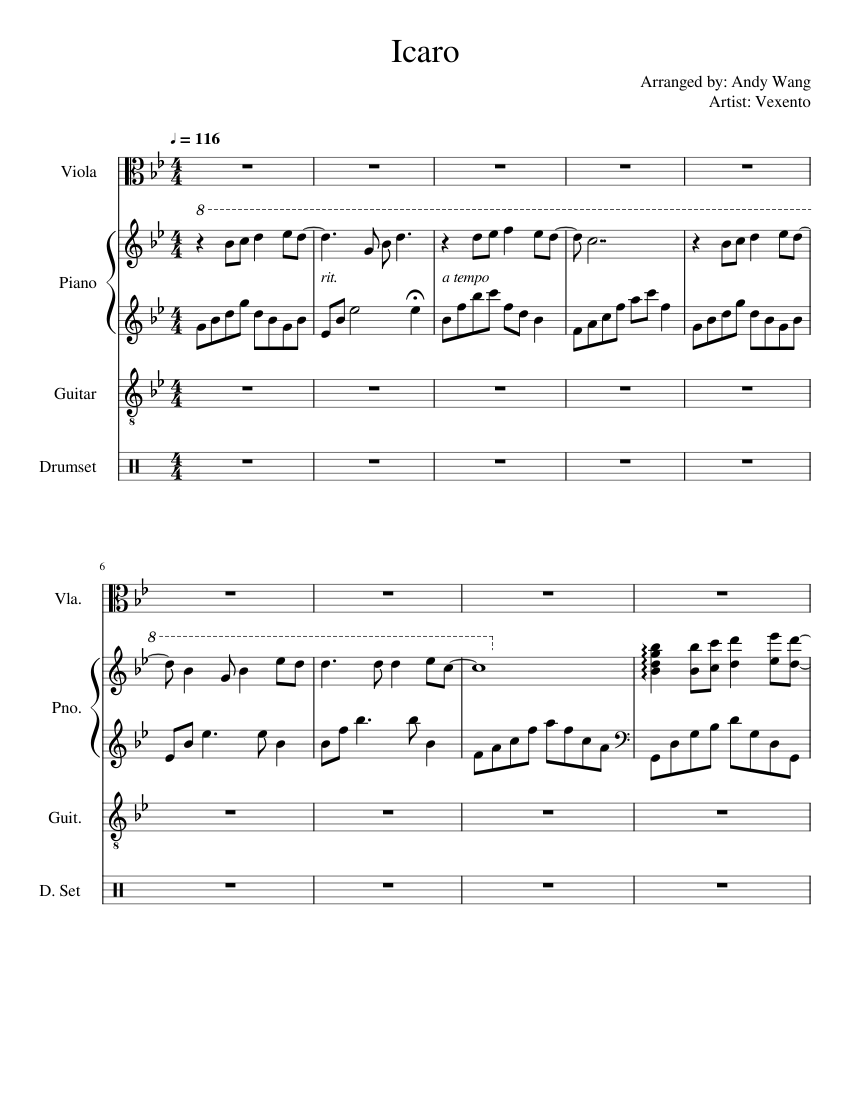 Icaro Vexento & Lucas King Sheet music for Piano, Viola, Guitar, Drum