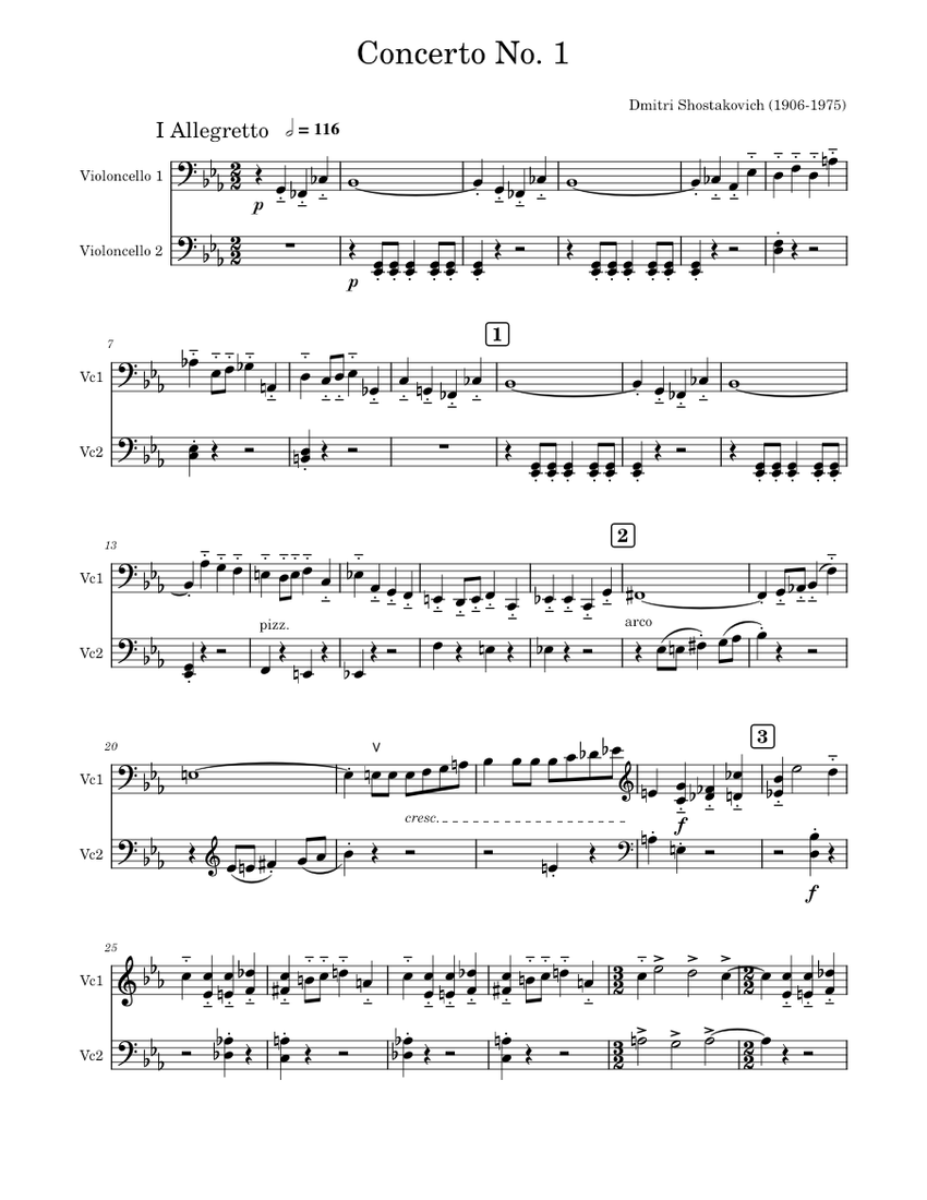 Shostakovich Cello Concerto No. 1 Sheet music for Cello (String Duet) |  Musescore.com