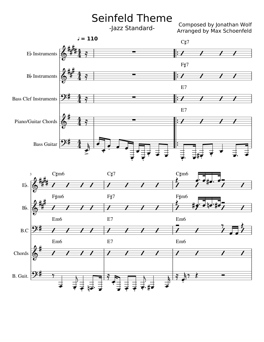 Seinfeld Theme Sheet music for Piano, Trombone tenor, Saxophone alto,  Trumpet in b-flat & more instruments (Mixed Quintet) | Musescore.com