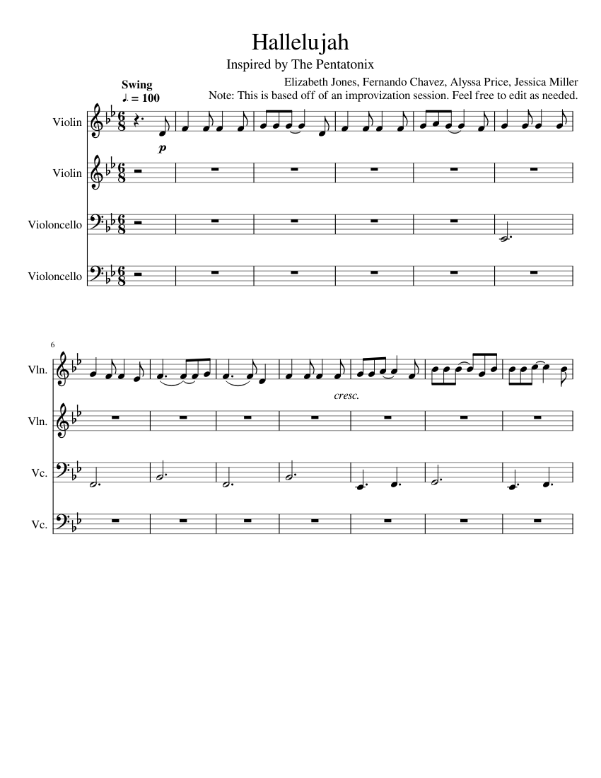 Hallelujah Sheet music for Violin, Cello (String Orchestra) | Download