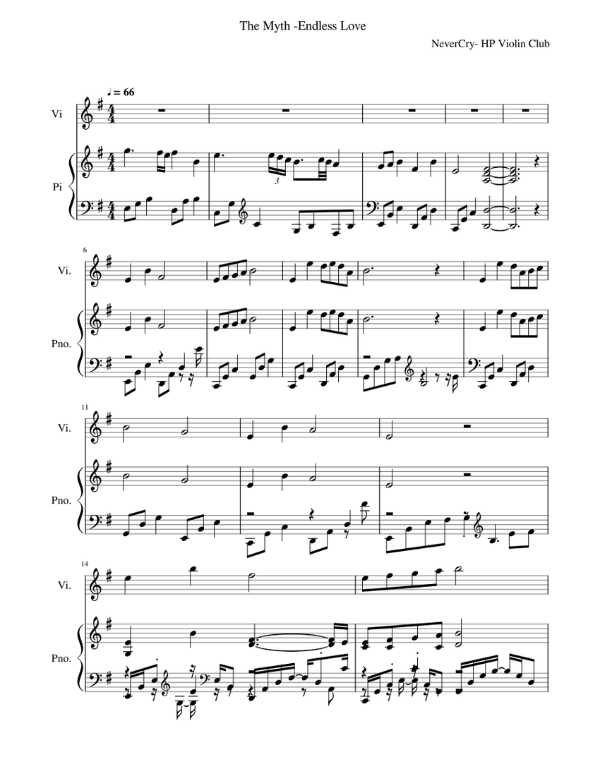The Myth - Endless Love-NeverCry HP Sheet music for Piano, Violin (Solo