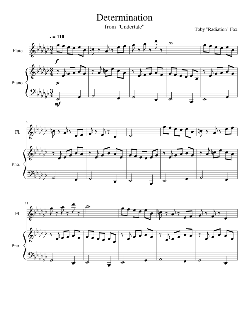 and print in PDF or MIDI free sheet music for Determination by Toby Fox arr...