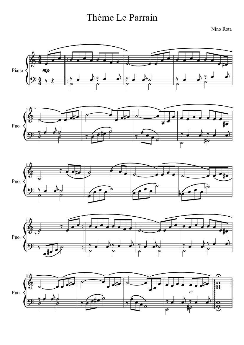 Partial Refrain Physics Thème "Le Parrain" Sheet music for Piano (Solo) | Musescore.com