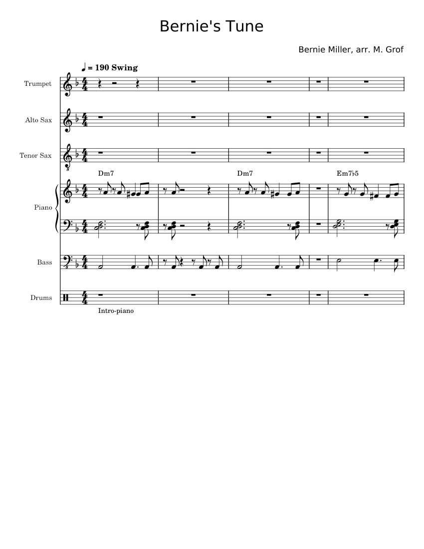 Bernie's Tune - Bernie Miller Sheet music for Piano, Cornet, Contrabass ...