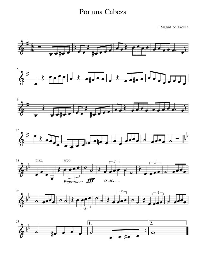POR UNA CABEZA Sheet music for Violin (Solo)