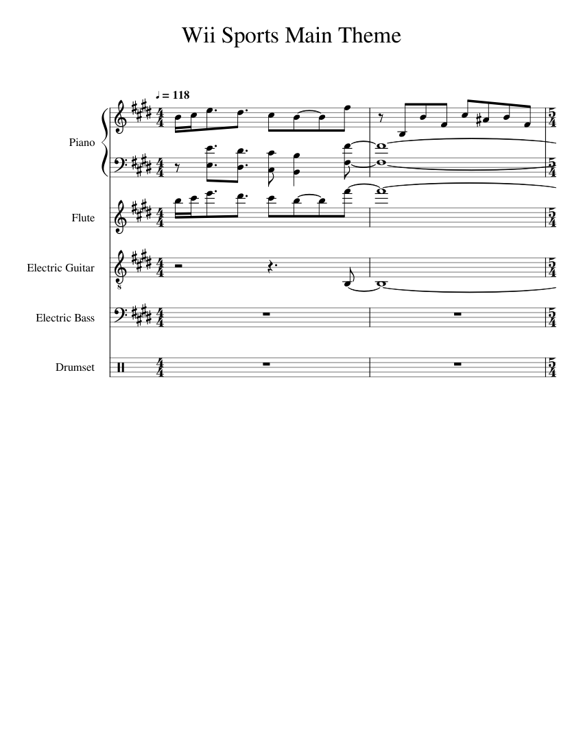 Wii Sports Theme Sheet music for Piano, Flute, Guitar, Bass guitar & more  instruments (Mixed Quintet) | Musescore.com