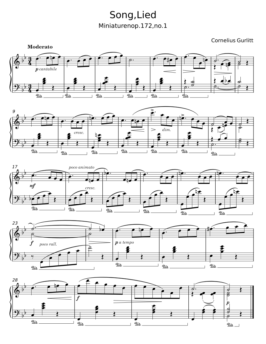 Song, Lied – Cornelius Gurlitt Sheet music for Piano (Solo) Easy ...