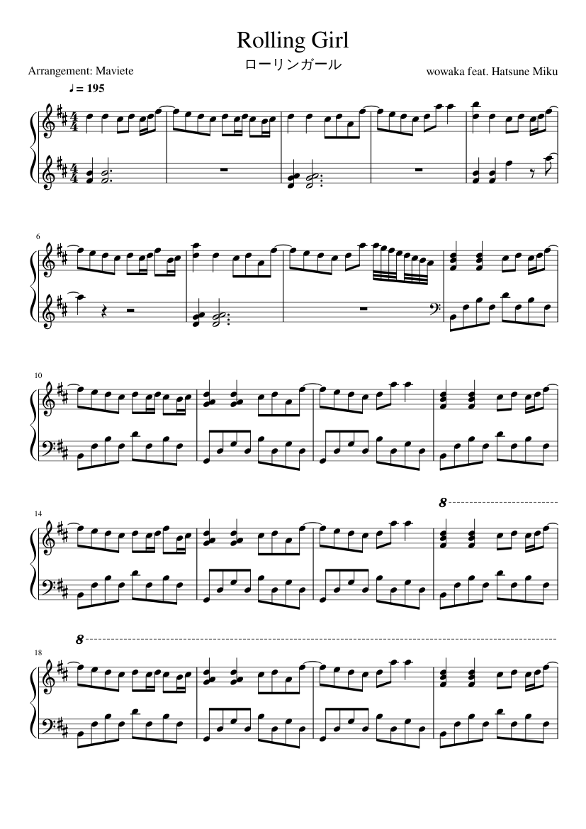 Rolling Girl / ローリンガール Sheet music for Piano (Solo) | Musescore.com