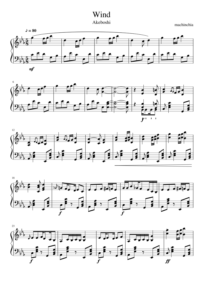 Wind(Akeboshi)-naruto ED.01 Sheet music for Piano (Solo) | Musescore.com
