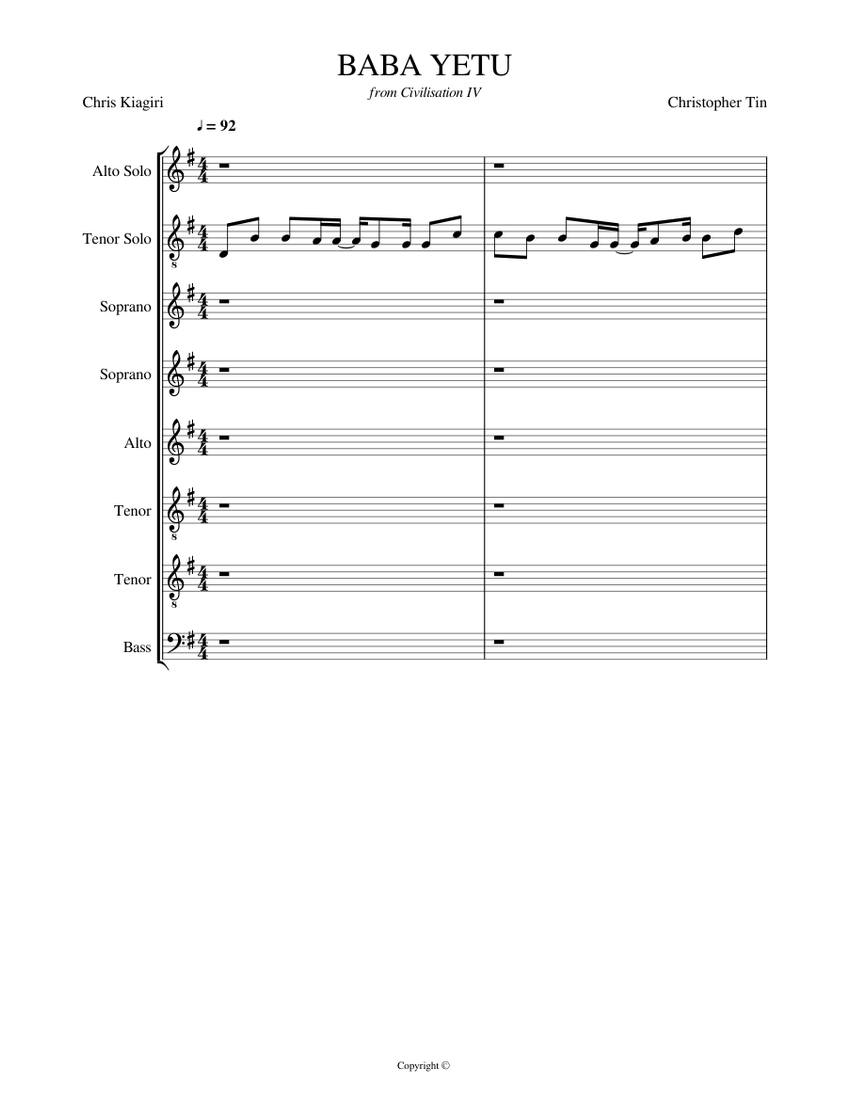Baba yetu Sheet music for Tenor, Bass guitar (Mixed Quartet ...