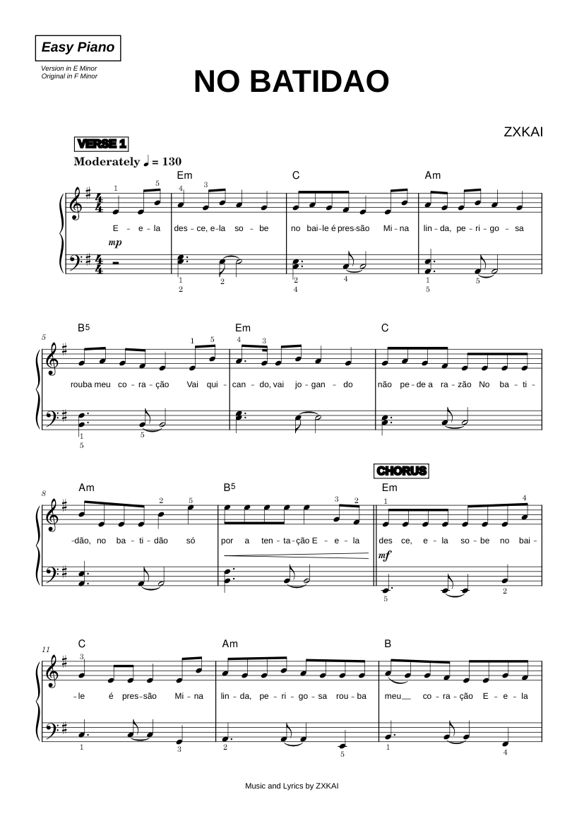 ノー・バチダオ の公式楽譜を演奏する ZXKAI ピアノ | MuseScore.com
