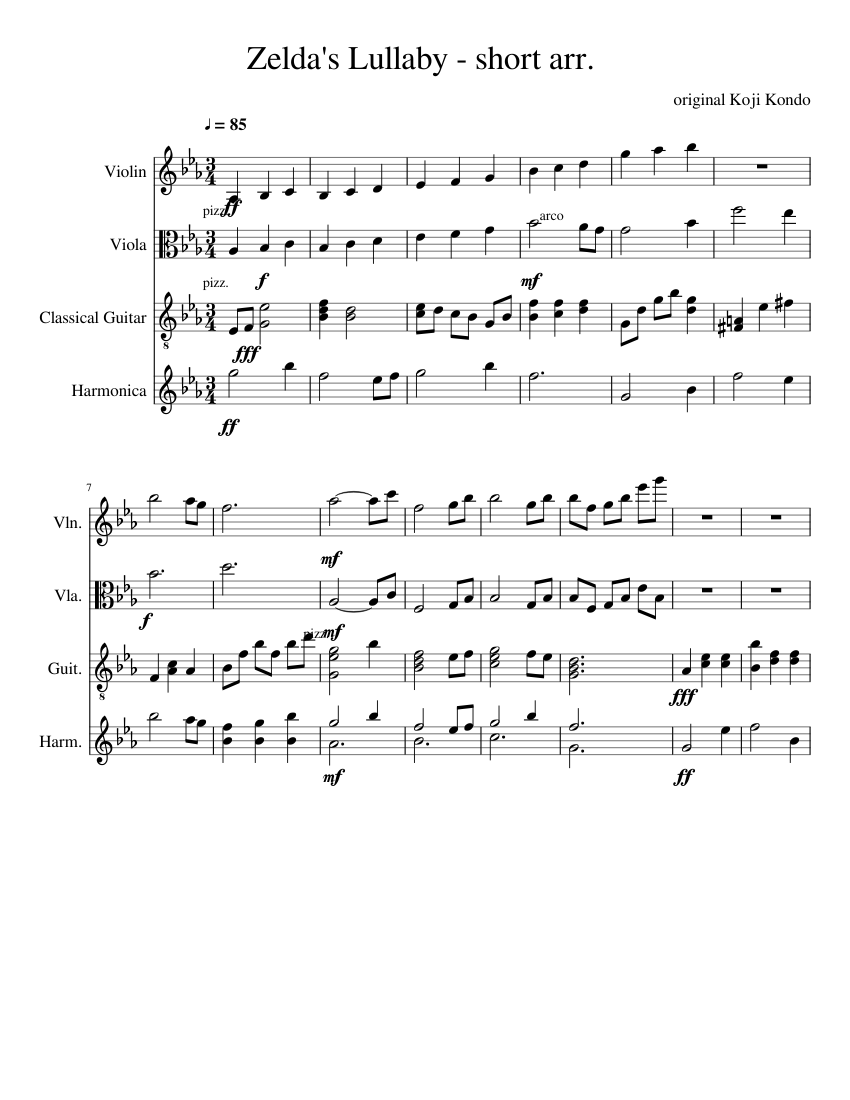 Zelda's Lullaby short arr. Sheet Music for Violin, Viola, Guitar ...