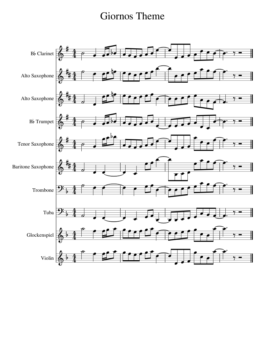 Giorno's Theme Sheet music for Trombone, Euphonium, Tuba, Mellophone & more  instruments (Pep Band)