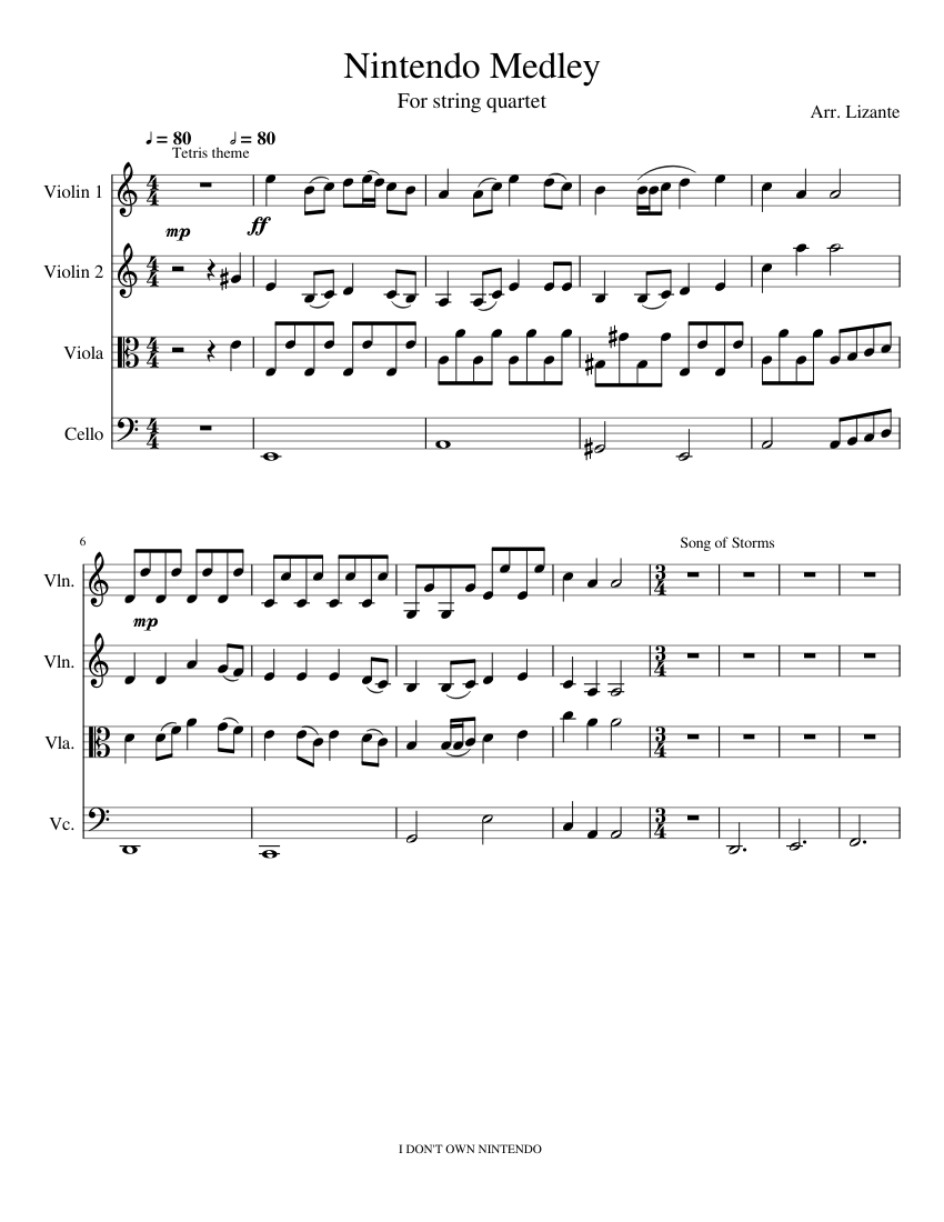 Nintendo Medley Sheet music for Violin, Viola, Cello (String Quartet) |  Musescore.com