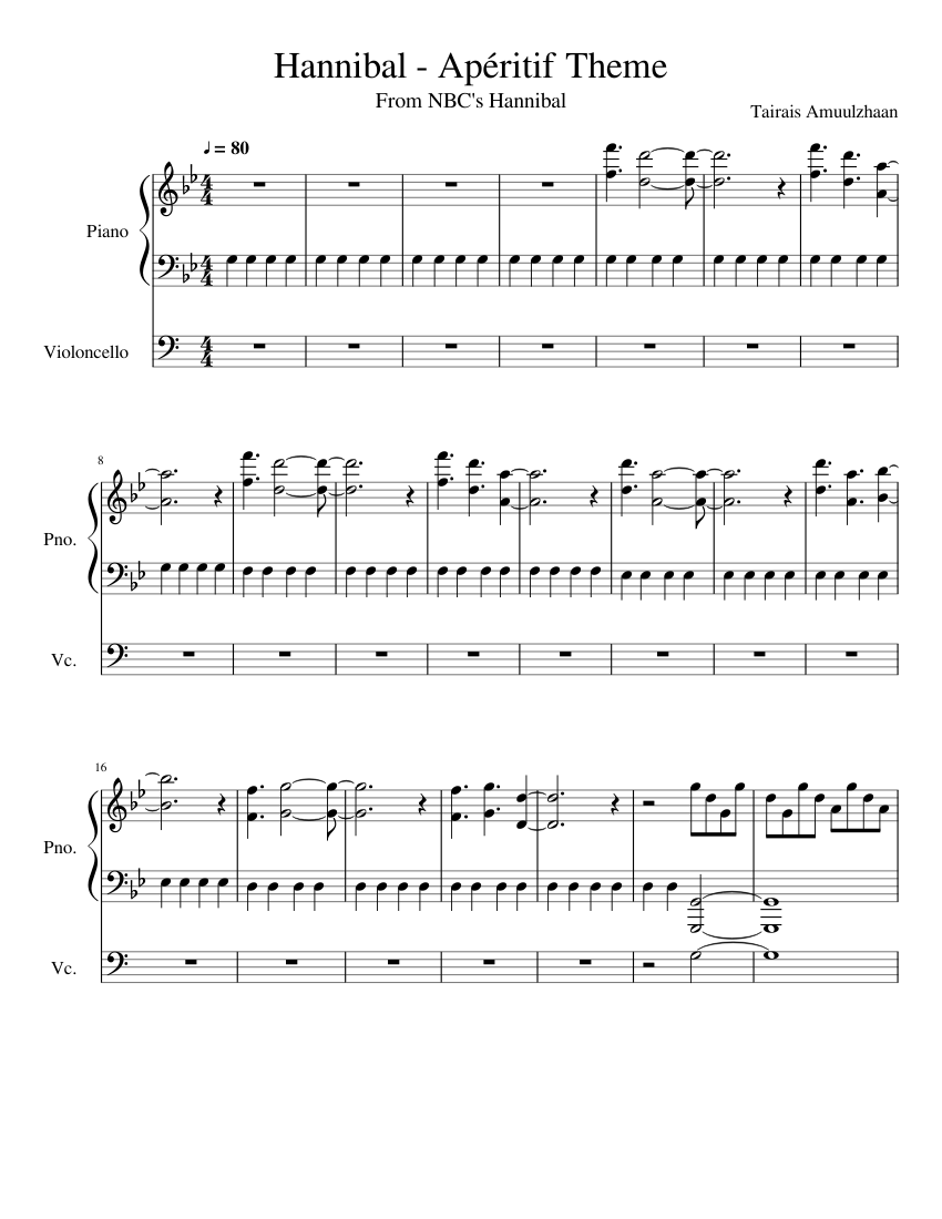 Hannibal - Apéritif Theme Sheet music for Piano, Cello (Solo) |  Musescore.com