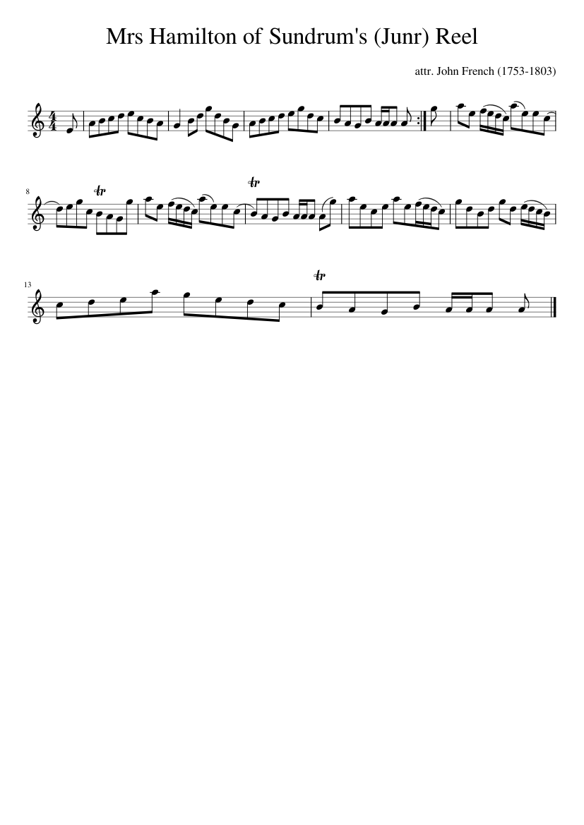 Mrs Hamilton of Sundrum's (Junr) Reel