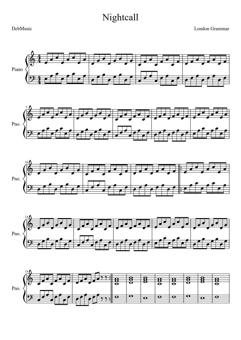 Nightcall - London Grammar Sheet music for Piano (Solo) Easy | Musescore.com