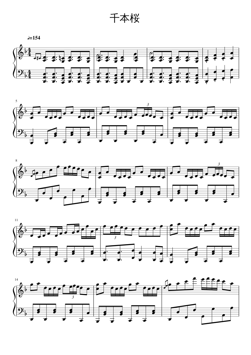 千本桜 Sheet Music For Piano Solo Musescore Com
