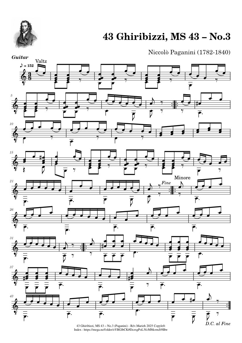 43 Ghiribizzi, MS 43 – No.3 – Niccolò Paganini Sheet Music for