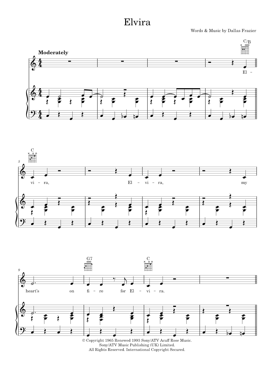 elvira Sheet music for Piano, Vocals: Music Notes