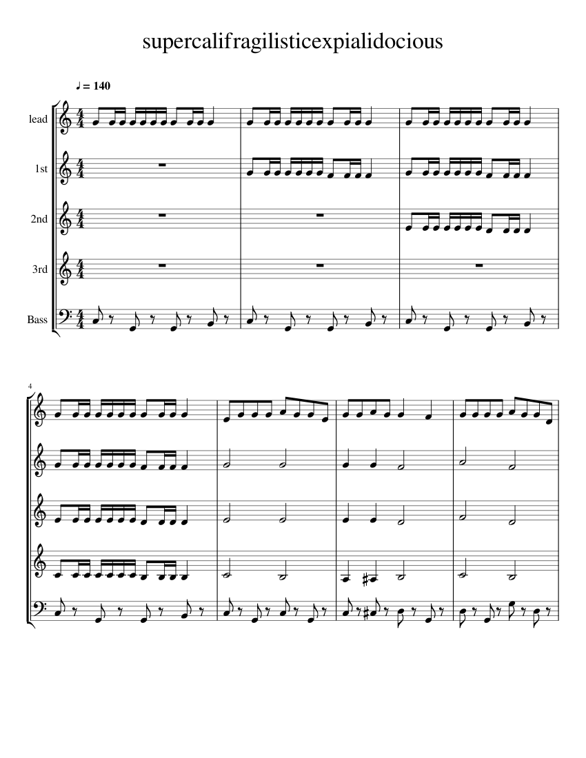 supercalifragilisticexpialidocious Sheet music for Flute, Oboe