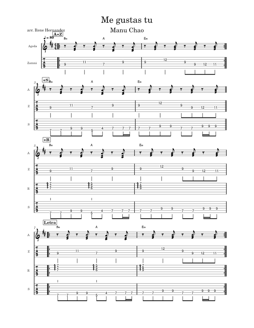 Me gustas tu – Manu Chao Sheet music for Piano, Guitar (Piano Quartet) |  Musescore.com