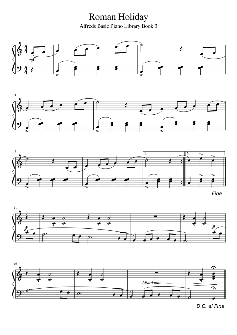 Roman Holiday Alternative Arrangement Sheet Music For Piano Solo Musescore Com