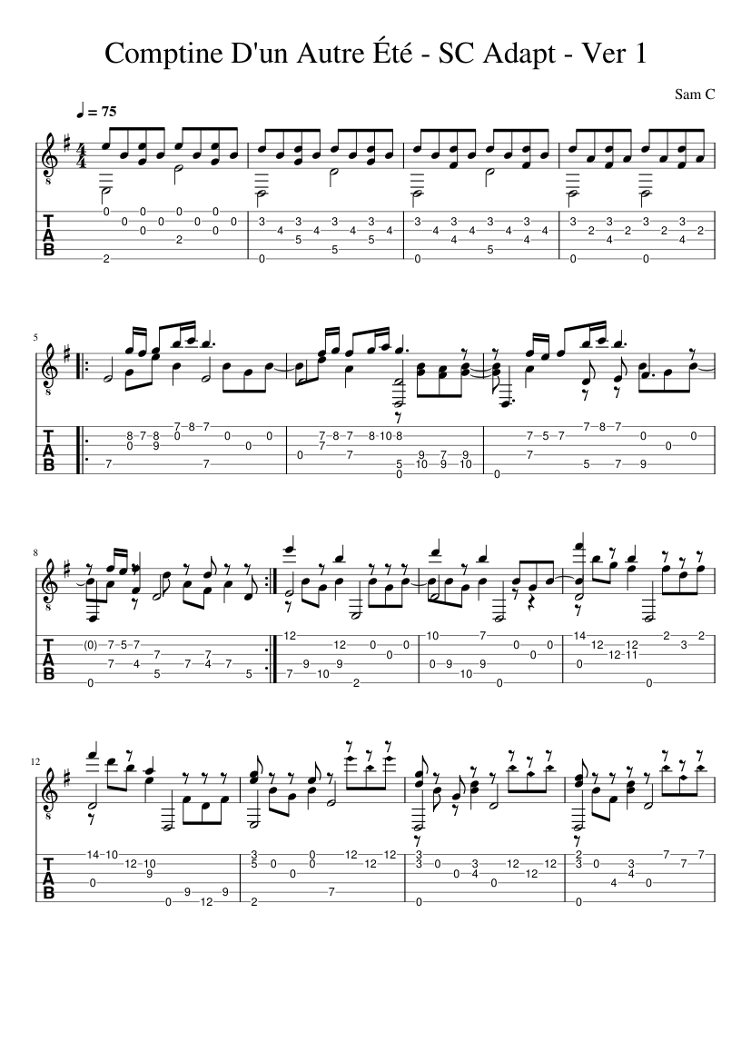 Comptine D un Autre t Ver 1 1 S Caygill Sheet Music And Tab For comptine-d-un-autre-t-ver-1-1-s-caygill-sheet-music-and-tab-for