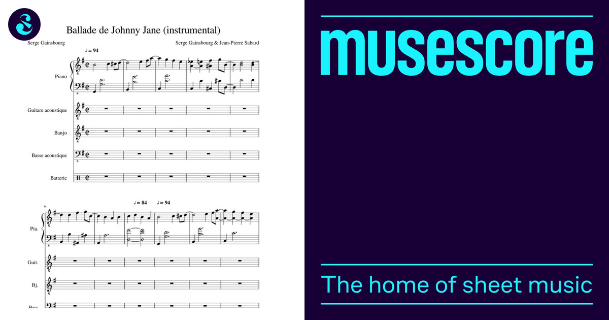 Ballade de Johnny Jane (instrumental) Sheet music for Piano, Guitar, Bass  guitar, Drum group & more instruments (Mixed Quintet) | Musescore.com