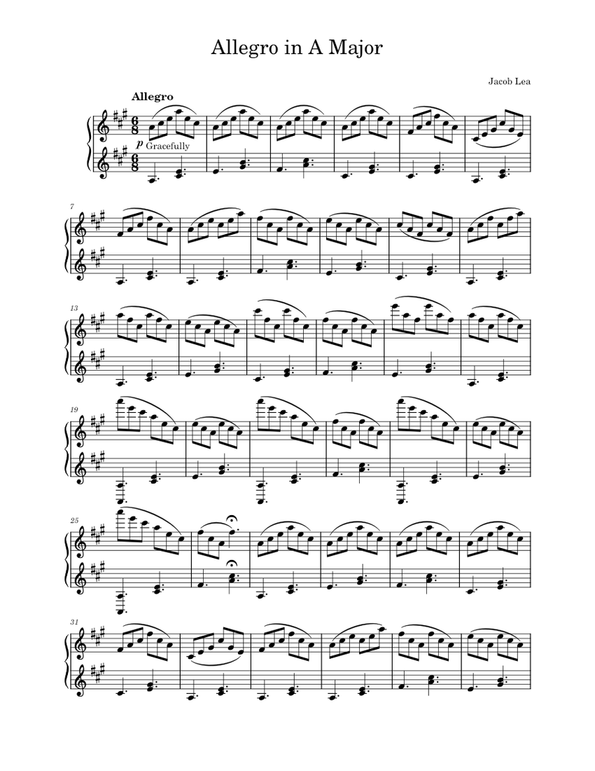 Allegro in A Major Sheet music for Piano (Solo) Easy | Musescore.com