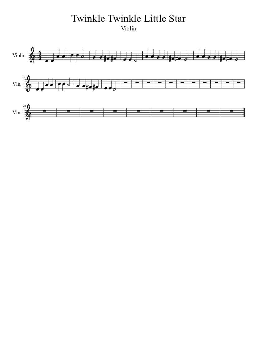 violin sheet music for beginners twinkle twinkle little star