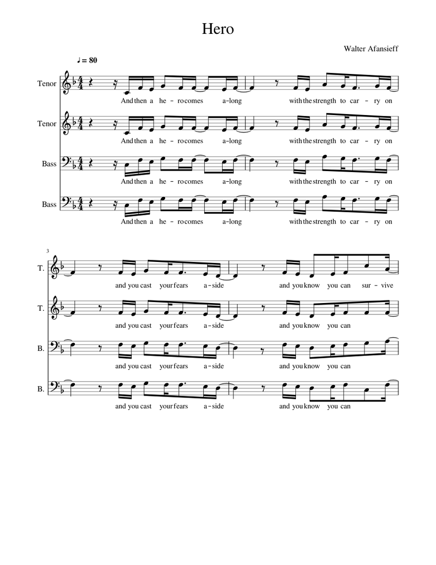 Hero Sheet music for Tenor, Bass (Choral) | Musescore.com