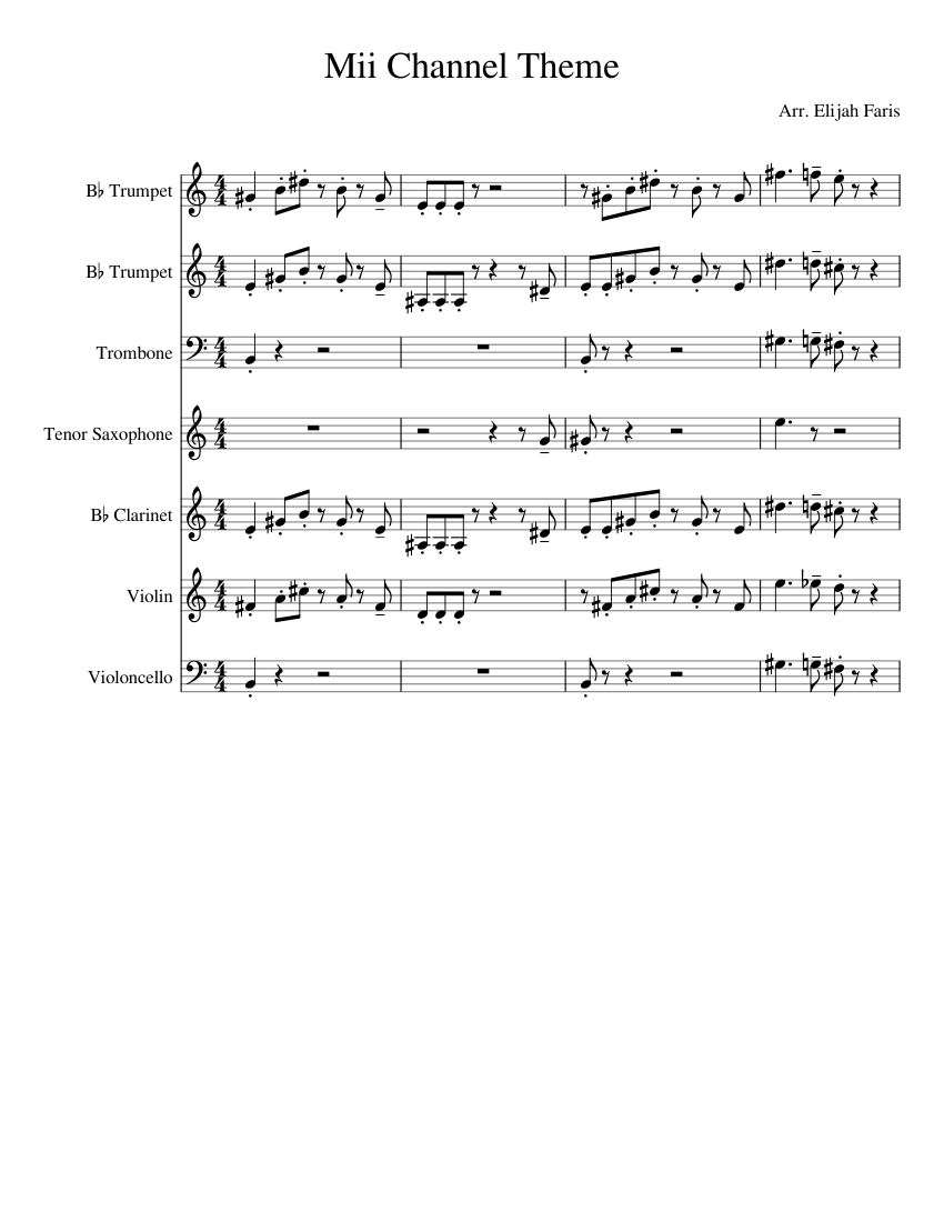 Mii Channel Theme Sheet music for Trombone, Clarinet in b-flat ...