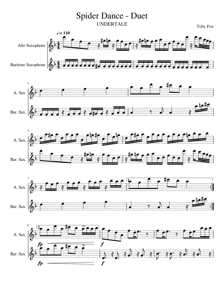 Spider Dance Sax Duet Sheet Music For Saxophone Alto Saxophone Baritone Woodwind Duet Musescore Com