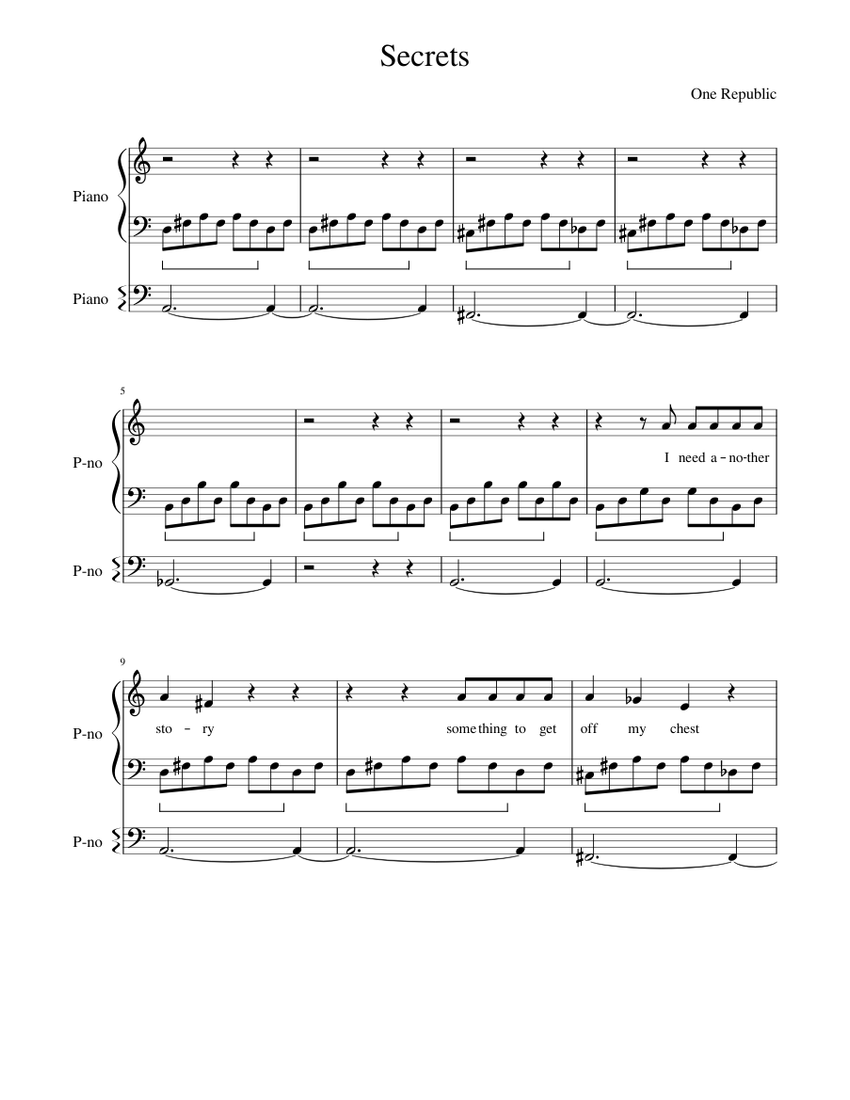 One Republic - Secrets Sheet music for Piano (Piano Duo) | Musescore.com