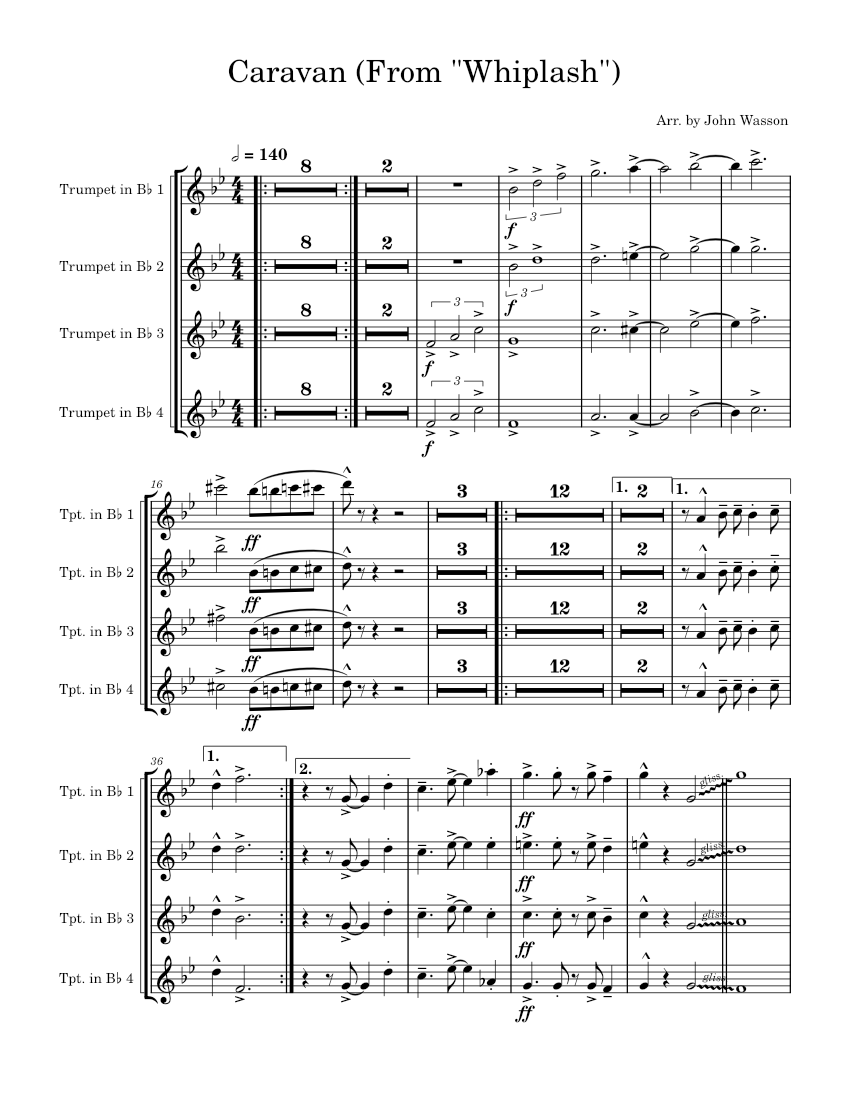 Caravan - John Wasson Sheet Music for Trumpet other (Mixed Quartet ...