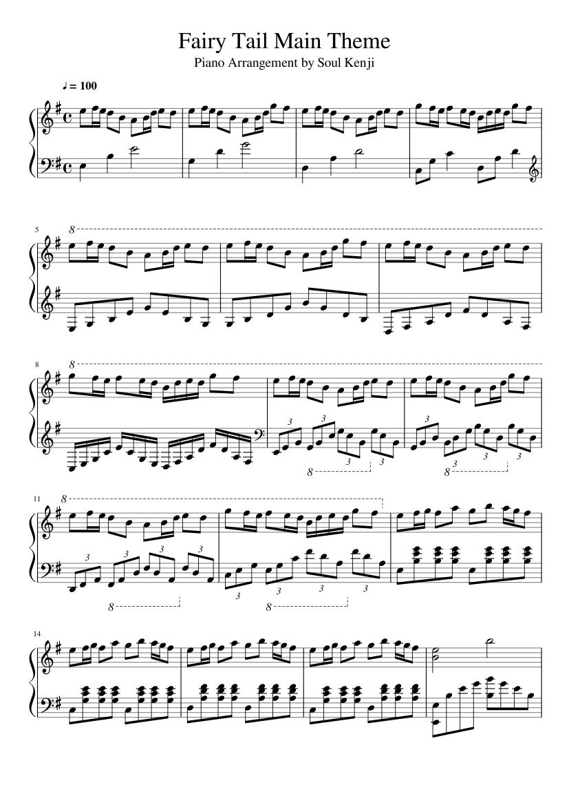 Fairy Tail Main Theme (Piano Arrangement by Soul Kenji) Sheet music for  Piano (Solo) | Musescore.com