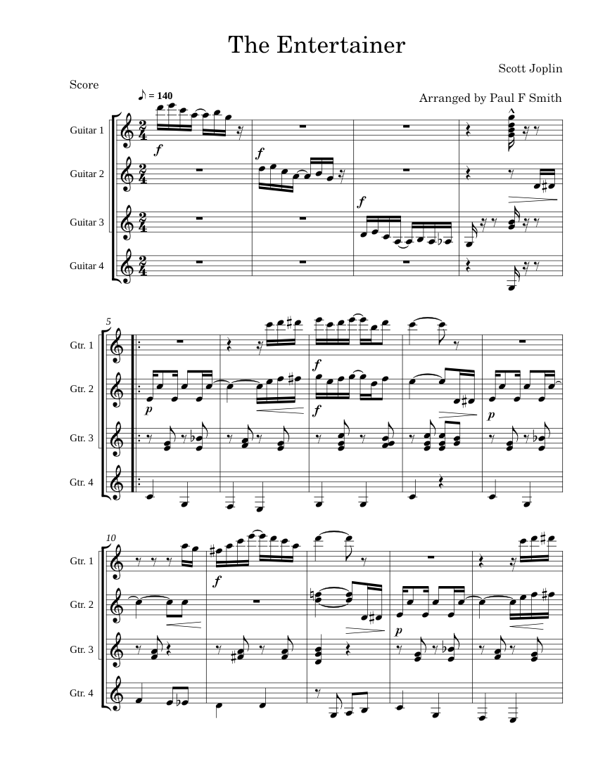 The entertainer – Scott Joplin The Entertainer - Guitar Quartet Sheet ...