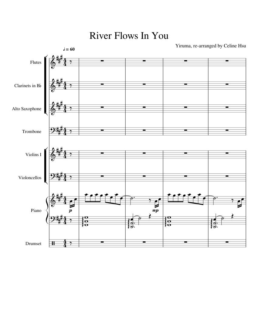 River Flows In You Sheet music for Piano, Trombone, Flute, Drum Group