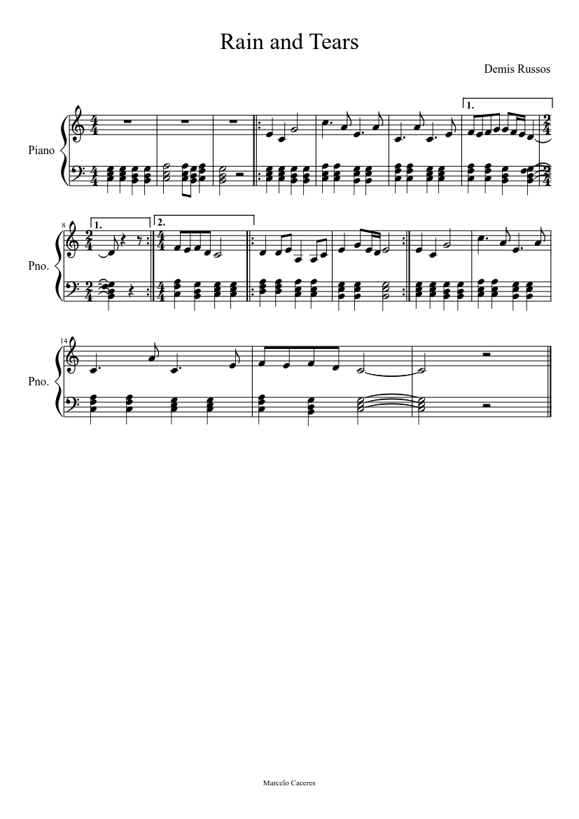Rain and Tears (Demis Roussos) Sheet music for Piano (Solo) | Musescore.com