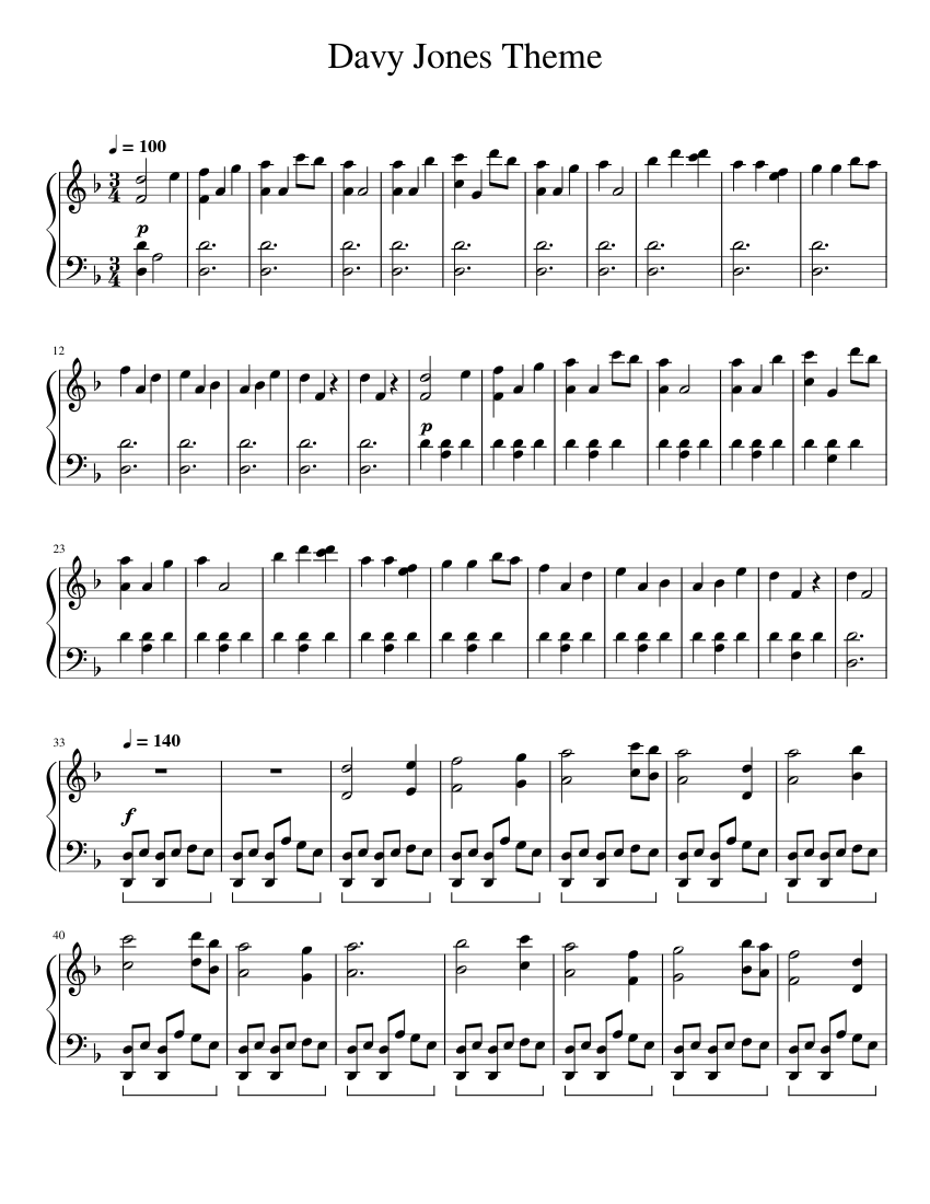 Davy Jones Theme -Hans Zimmer Sheet music for Piano (Solo) | Musescore.com