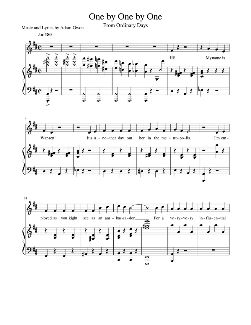 One by One by One Sheet music for Piano, Vocals (Piano-Voice ...