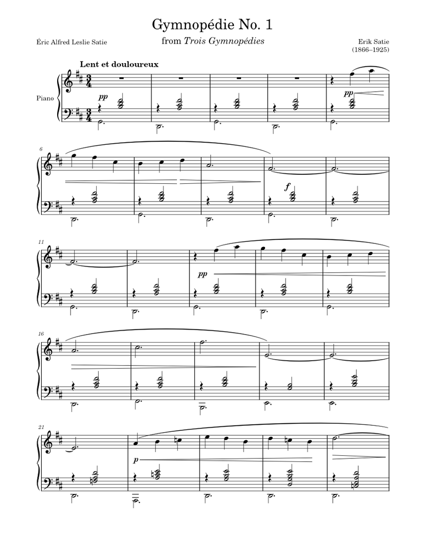Gymnopédie No. 1 – Satie Sheet music for Piano (Solo) | Musescore.com