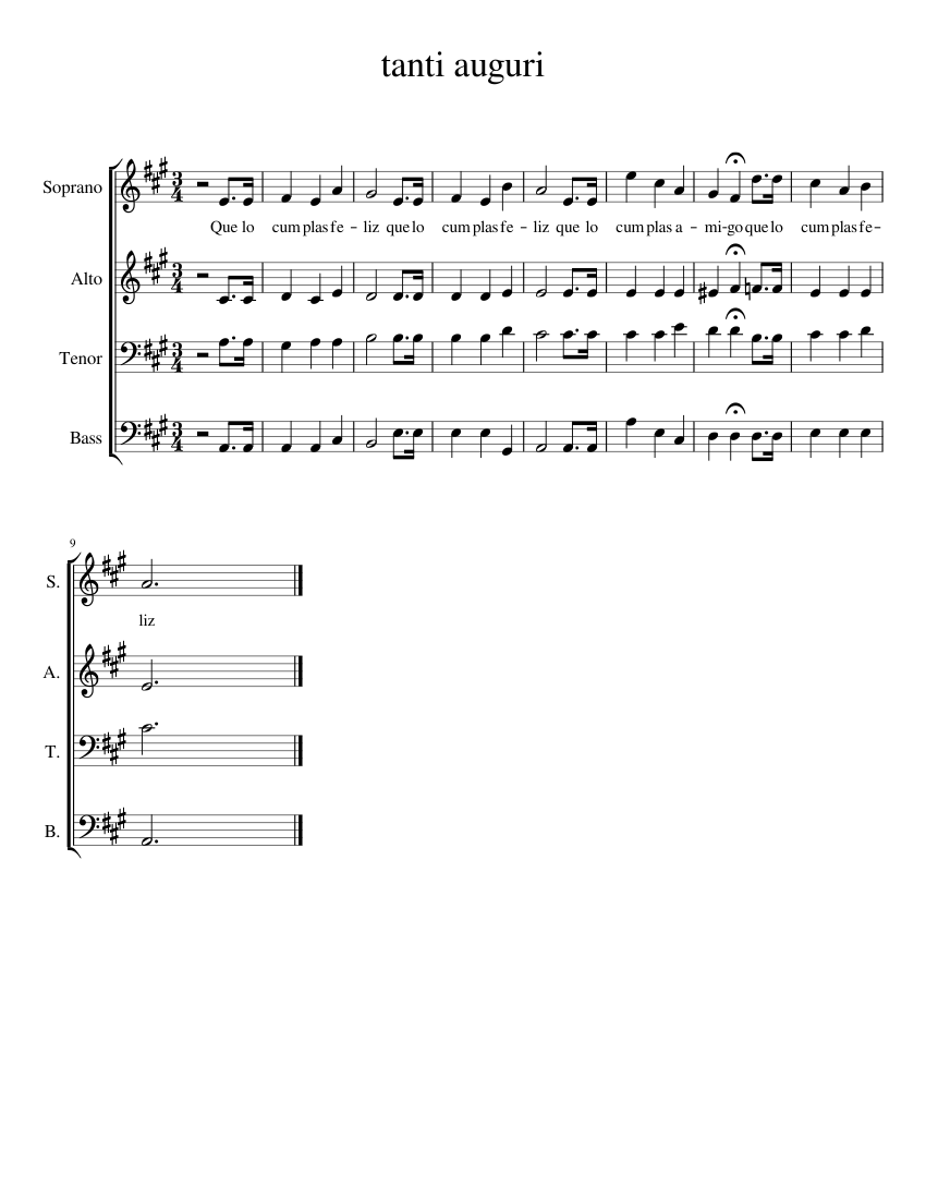 tanti auguri Sheet music for Soprano, Alto, Tenor, Bass voice (Choral ...