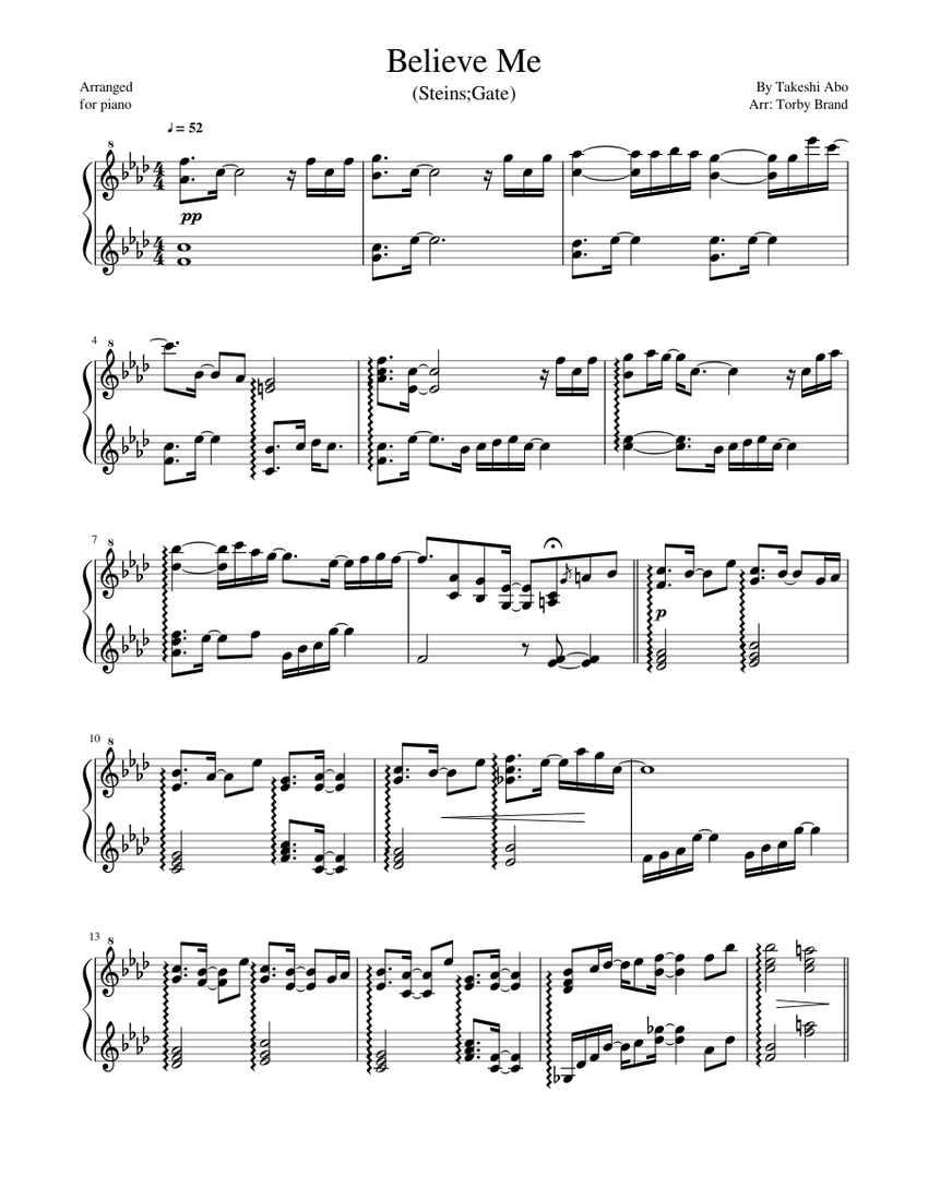 Believe Me (Steins;Gate) Sheet music for Piano (Solo) | Musescore.com