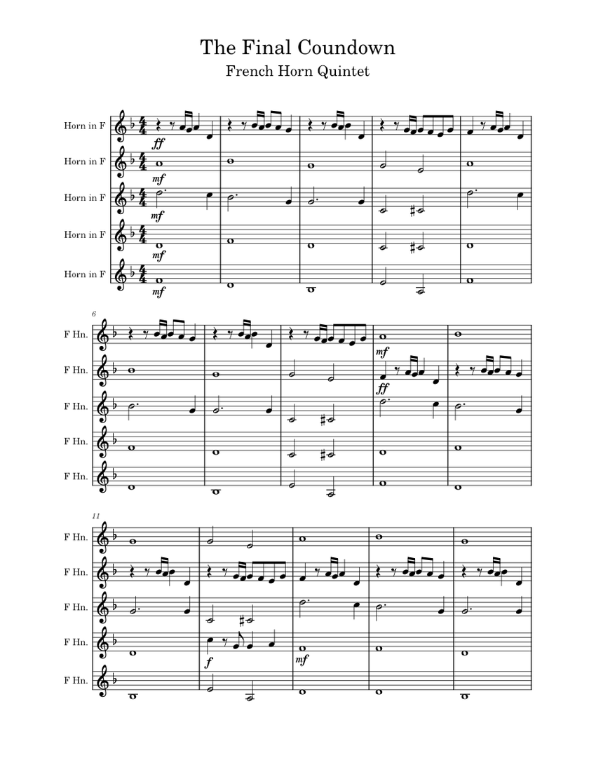 The Final Countdown French Horn Quintet Sheet music for French horn