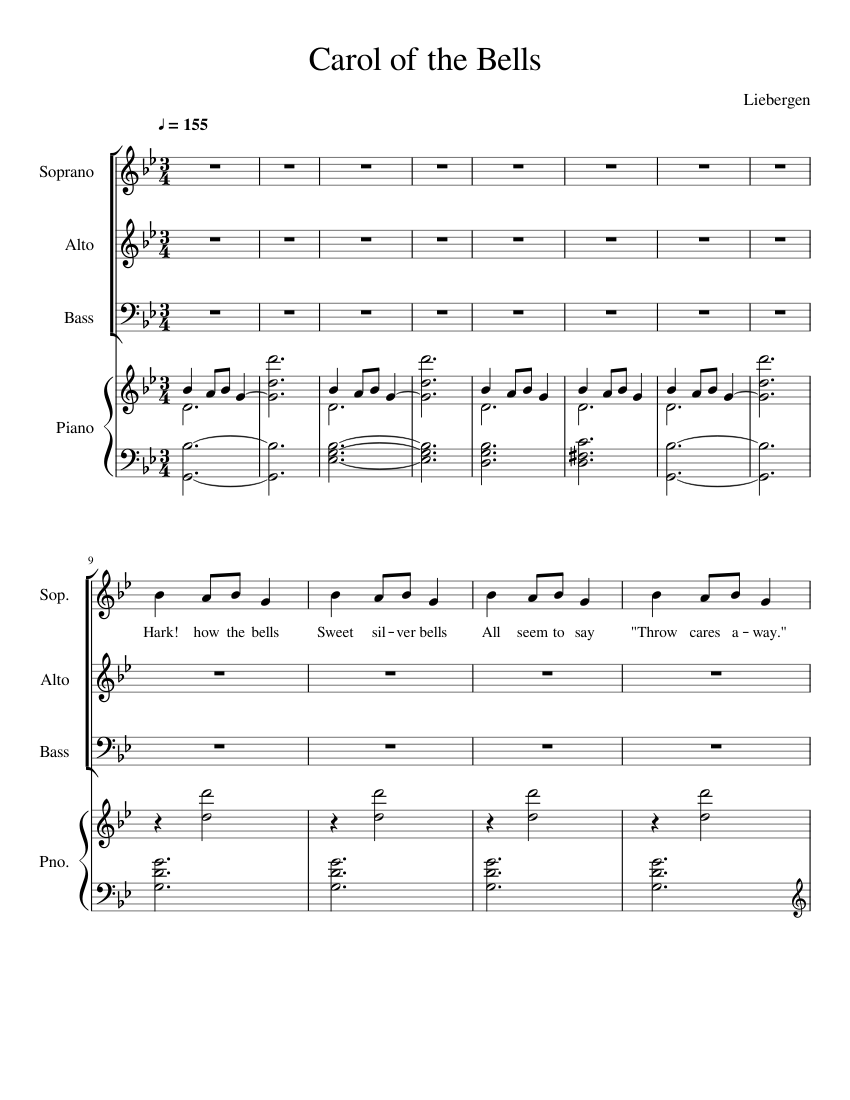 Carol of the Bells Sheet music for Piano, Tenor (Mixed Quintet ...