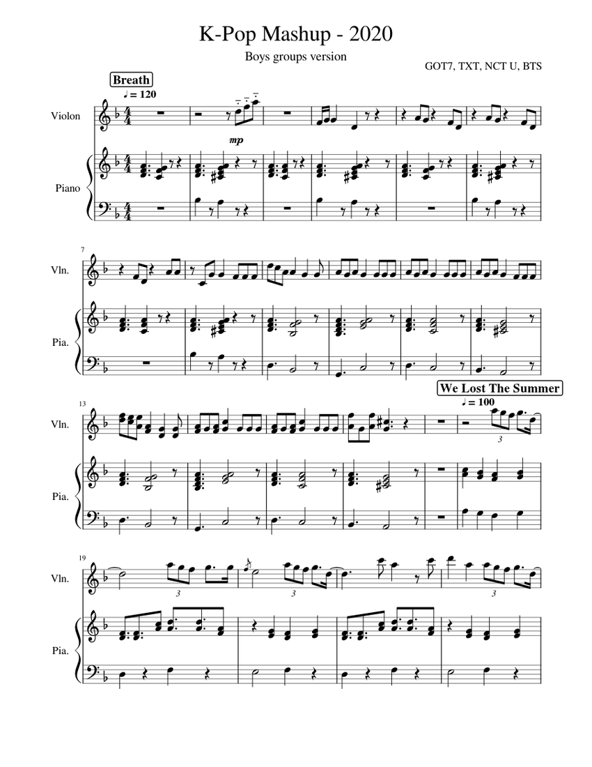 K-Pop Mashup 2020 (bg version) Sheet music for Piano, Violin (Solo) |  Musescore.com